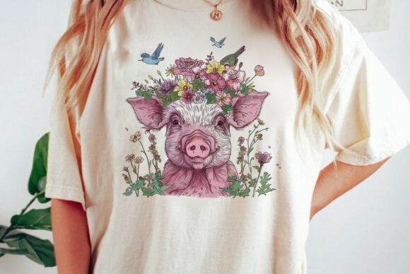 Download Whimsical Pig Flower Crown Bird Art Png - Premium Resources